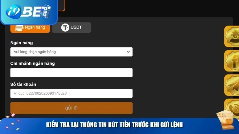 Kiểm tra lại thông tin rút tiền trước khi gửi lệnh